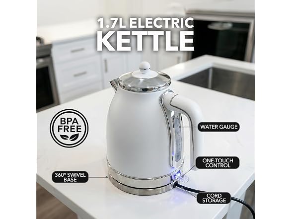 OVENTE 1.7L Stainless Steel Electric Kettle, 1500W Power