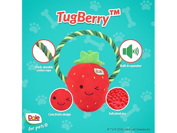 Dole for Pets Dog Rope Toy with Squeakers Strawberry