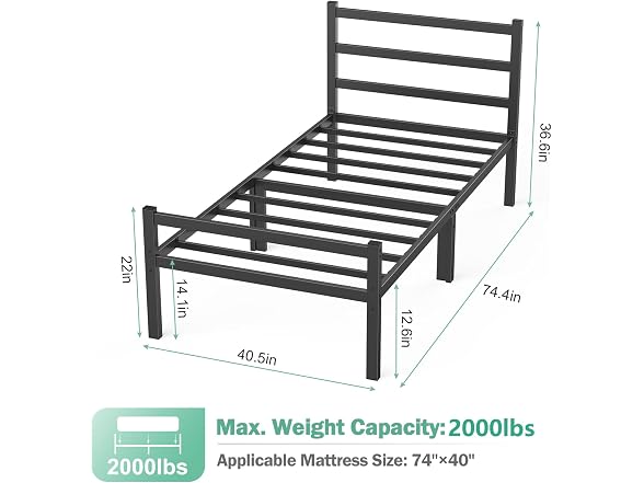 Mr IRONSTONE 14in Twin Bed 2000LBS