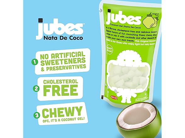 6PK Jubes Lychee Nata De Coco Jelly Cubes 12.7 oz