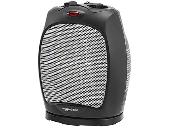 Amazon Basics 1500W Oscillating Ceramic Heater with Adjustable Thermostat, Black