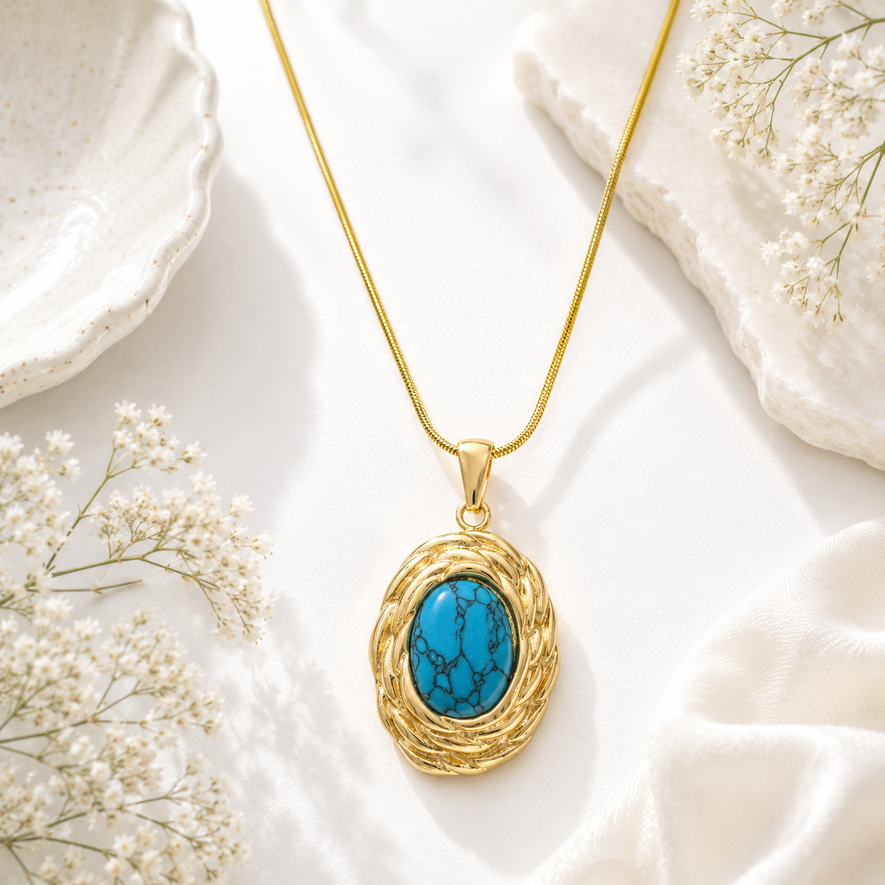 18K Gold Plated Pendant with Blue Stone - Gallery 6
