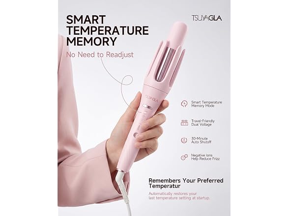TSUYAGLA Pink 1"-1.25"-1.5" Barrels Automatic Curling Iron