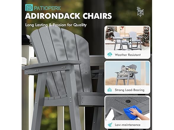 (Set of 2) PatioPerk Tall Adirondack Chairs