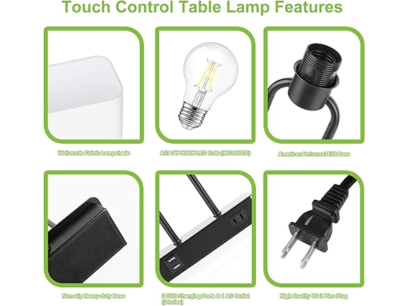 Lakumu Bedside Touch Control Table Lamp White