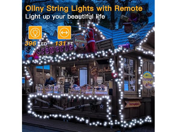 Ollny Outdoor String Lights 396LED 131ft, Cool Plu
