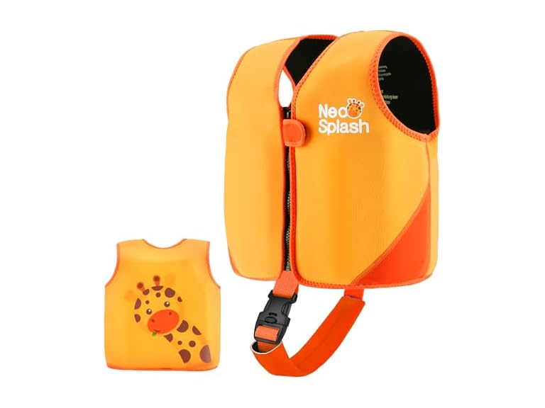 Kids Swim Vest Neoprene Swimming Aid with Adjustable Safety Strap for Age 1-3 and 3-6 (KS-Orange, 3-6