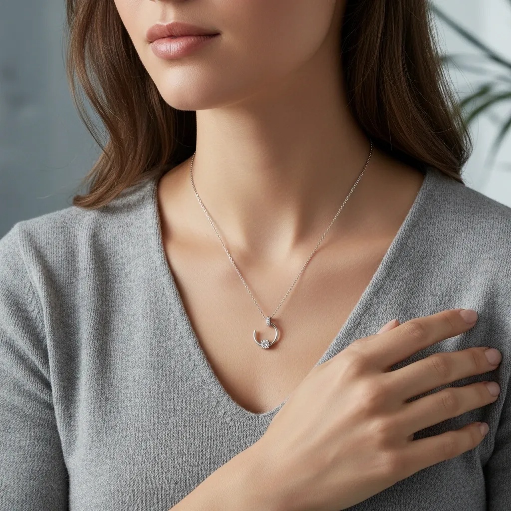 Open Circle Moissanite Diamond Necklace - Gallery 7