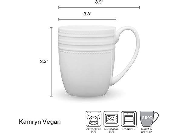 Mikasa Kamryn Bone China Lightweight Set of 4 Mugs, 13.5 Ounce