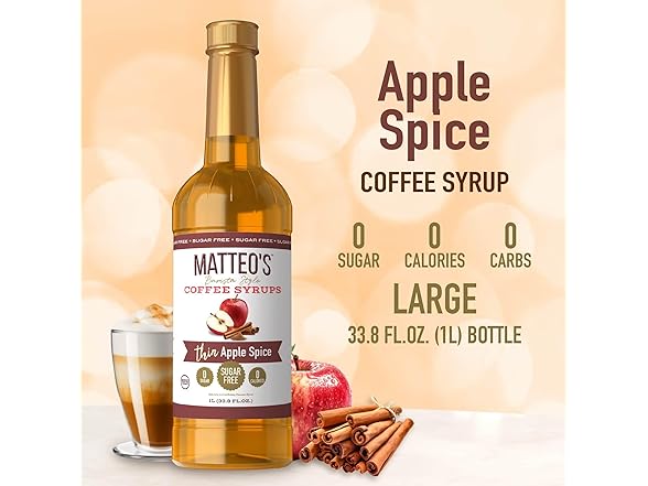 1CT Matteo's Apple Spice Syrup for Coffee, Lattes 33.8 oz