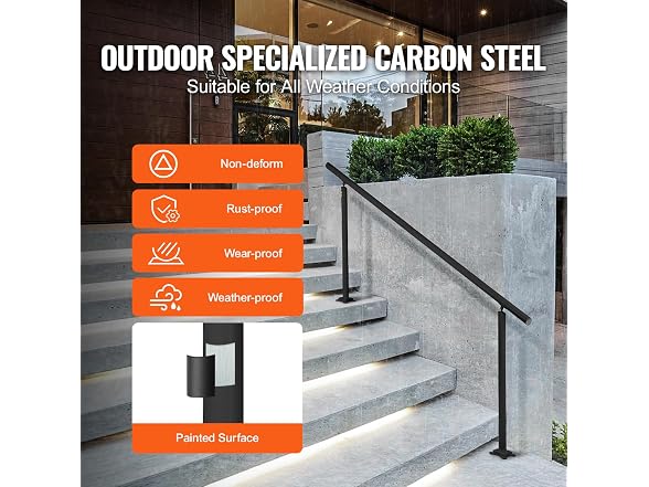 Outdoor Stair Railing Kit, 5 FT Handrails 0-5