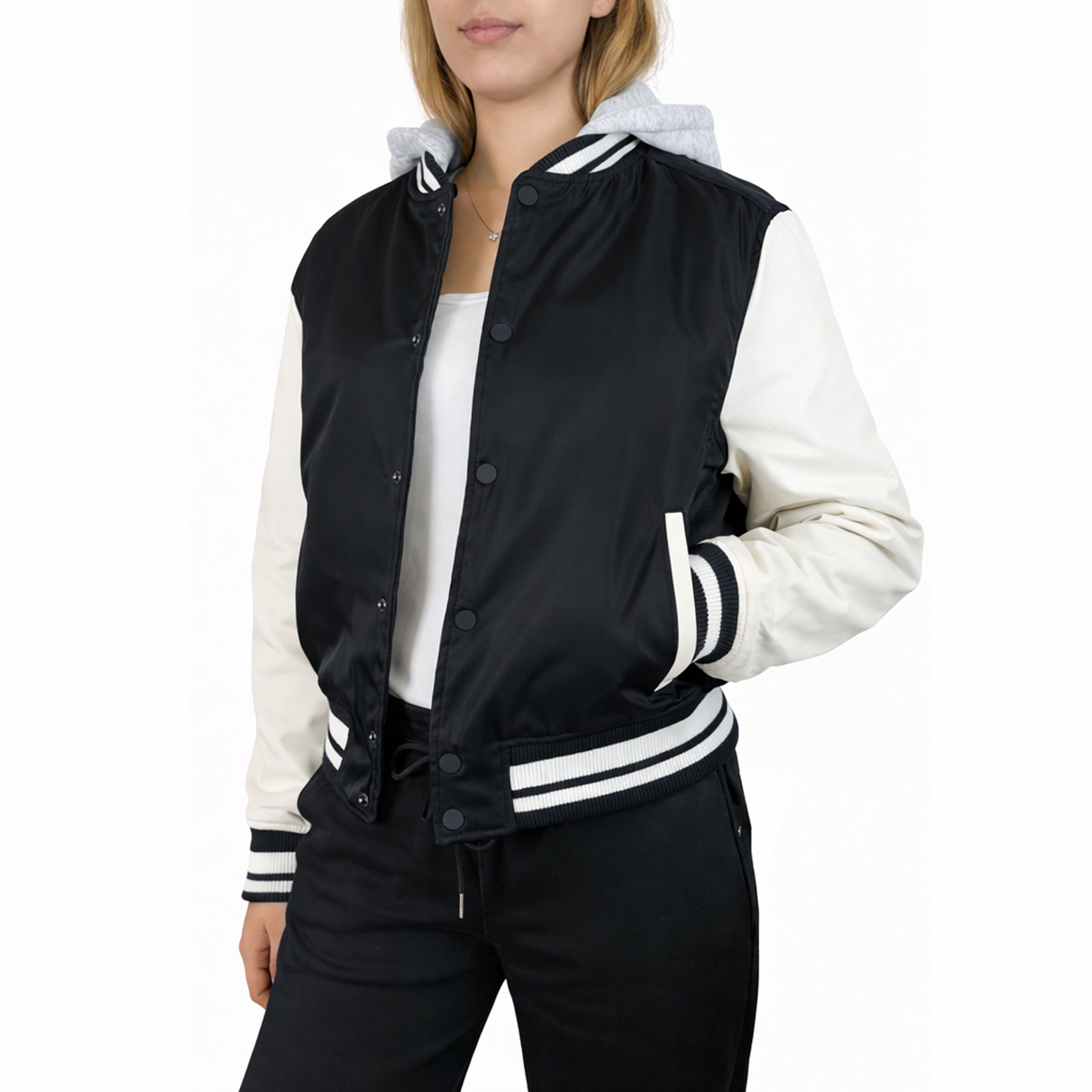 Womens Heavyweight Hooded Varsity Jacket - Gallery 14