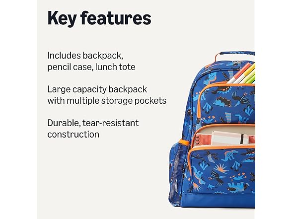 Amazon Essentials Kids School Backpack Set Blue Navy - 3 Piece Set
