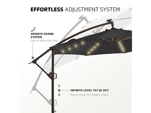 wikiwiki 10ft Solar LED Offset Cantilever Patio Umbrella