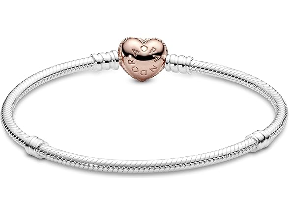 PANDORA Silver Bracelet w/Rose Pave Heart Clasp (Open Box)
