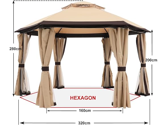 10'x10' Gazebos for Patios Outdoor Hexagonal - Gallery 4