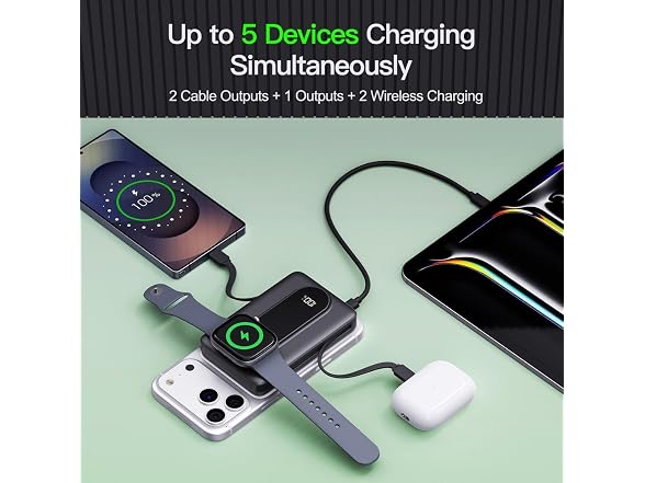Magnetic Portable Charger 10000mAh, Power Bank with Built in Cable - Gallery 7