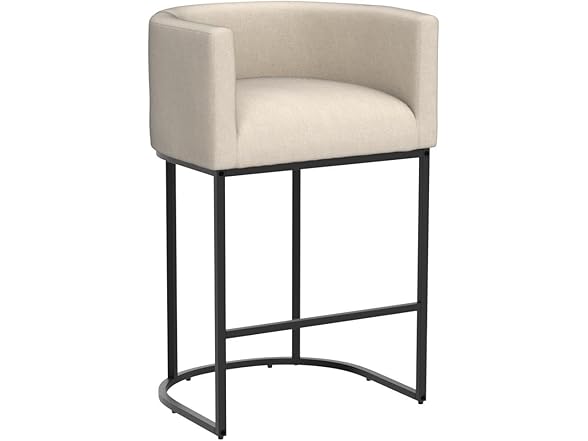LUE BONA 27" H Counter Height Bar Stools Set of 2, Modern Barrel Counter Stools with Backrest and Arms, Black Metal Frames, Linen Fabric Upholstered Accent Barstools for Kitchen Island, Linen Color (Open Box)