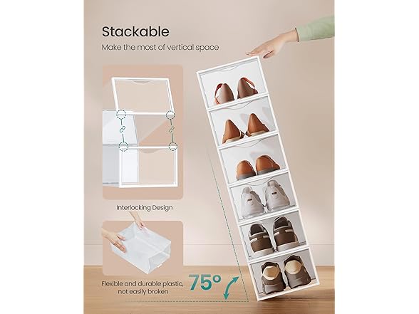 SONGMICS Stackable Shoe Boxes, Set of 12