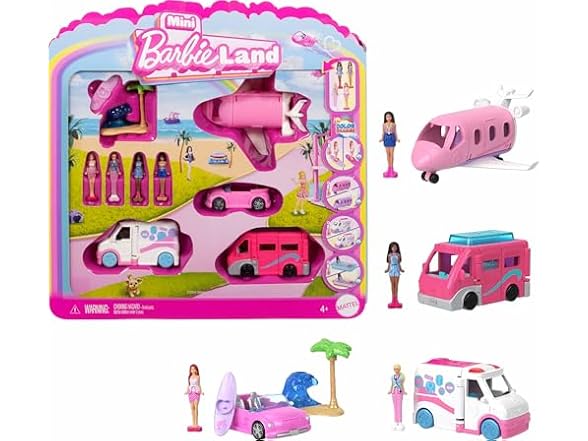 Barbie Mini BarbieLand 4-Pack Doll & Toy Vehicle Set