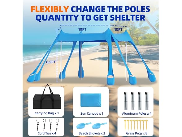 DOLLATE Beach Tent (Sky Blue), 10x10ft