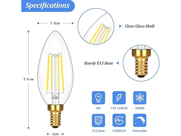 Brightever KN0001 E12 Candelabra LED Light Bulbs