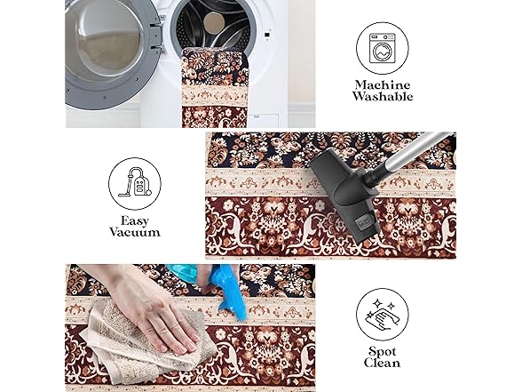 Superior Elegant Floral Medallion Border Washable Indoor Area Rug