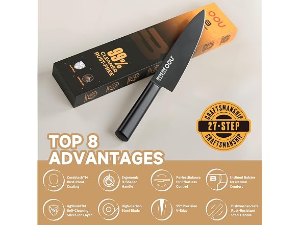 OOU 8" Chef Knife, Black Blade