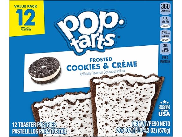 12CT Pop-Tarts Toaster Pastries, Frosted Cookies & Creme
