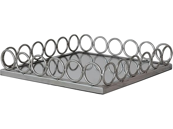 Creative Co-Op Metal Mirrored Tray, Nickel Finish