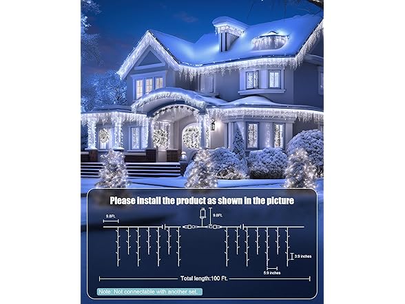 Minetom Icicle Lights for Outside, 100Ft