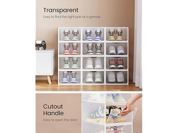 SONGMICS Stackable Shoe Boxes, Set of 12