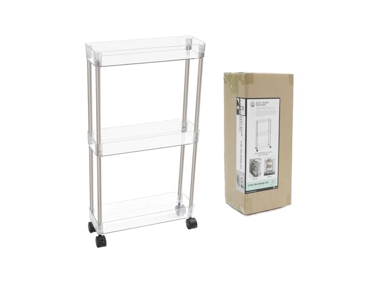 J&V TEXTILES 3 Tier Acrylic Slim Rolling Cart with Wheels