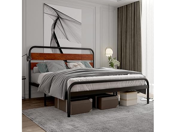 Homhougo Full  Bed Frame w/Wood Headboard