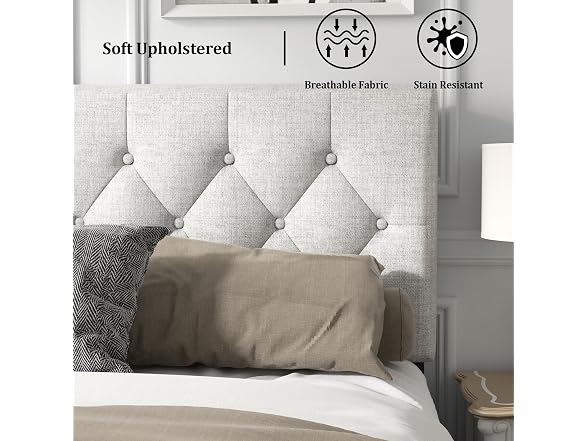 Platform Bed Frame, Tufted Headboard