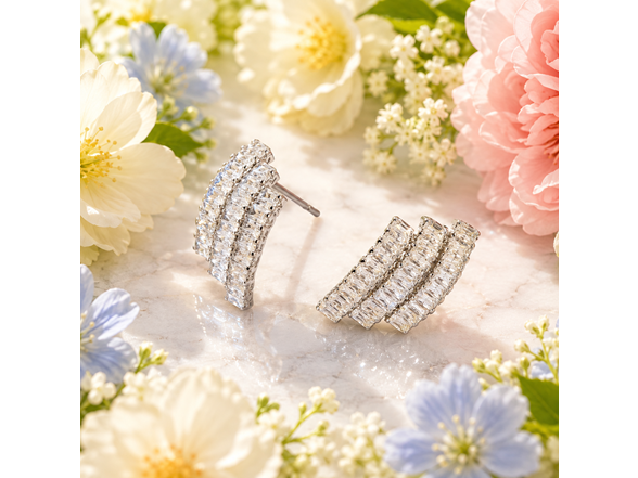 Silver Textured CZ Stud Earrings