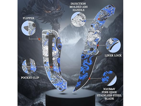 8" Folding Knife Blue Dragon