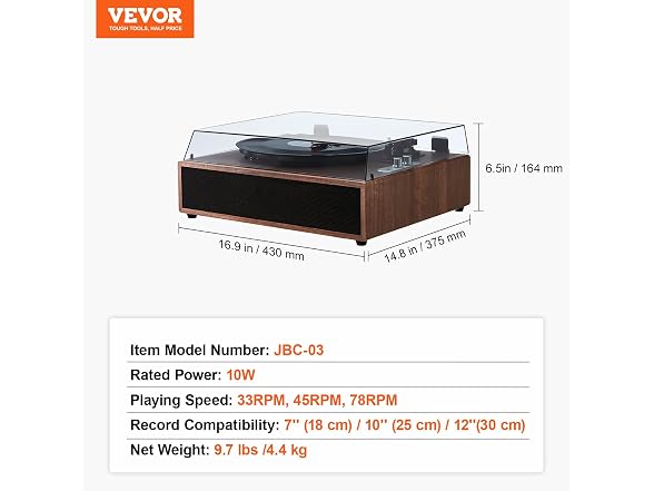Vinyl Record Player, 3-Speed, Belt Driven