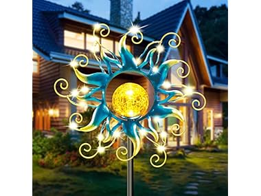 $15.99, Was $38.99, 58% Off! Blue Metal Sun Crackle Glass Globe Stake dealfomo