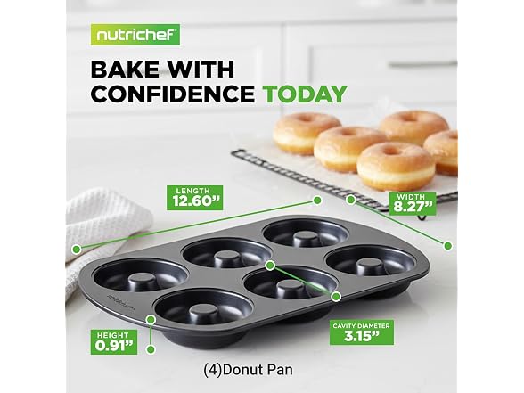 NutriChef Nonstick Donut Pans for Baking 