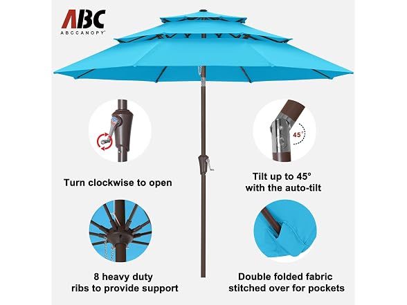 ABCCANOPY 3 Tiers Patio Umbrella 11ft Blue