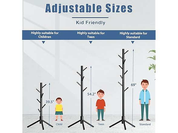 Wooden Coat Rack Stand with 8 Hooks