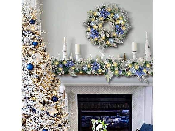 Wanna-CUL 24" Pre-Lit Winter Christmas Wreath