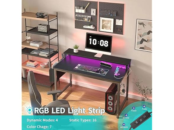 Lufeiya 32in Desk w/Outlets LED Lights