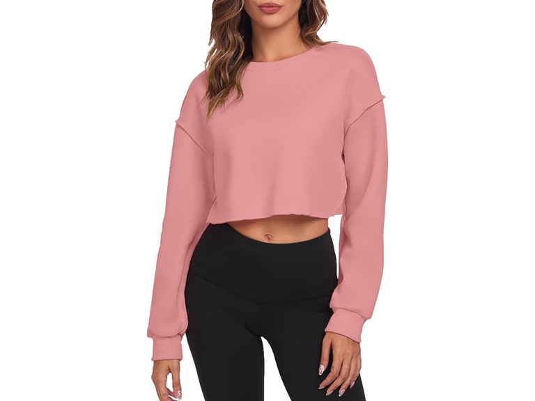 FKEEP Cropped Sweatshirts for Women Long Sleeves Crewneck Pullover Crop Tops Oversized Fit