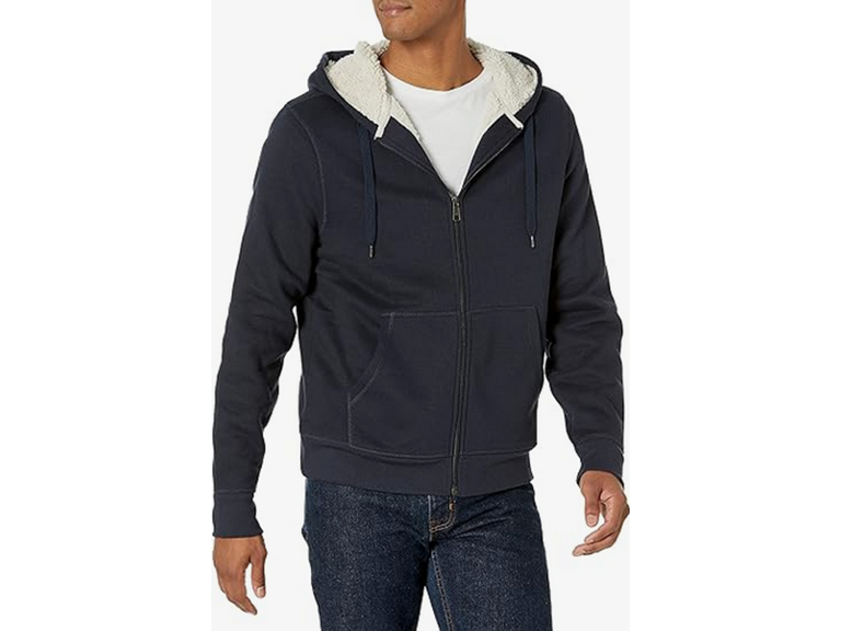 Amazon Essentials Hoodie For Men, Sherpa-Lined Full-Zip Fleece Sweatshirt, Large, Navy