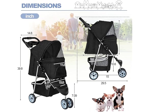 BestPet | 3-Wheel Foldable Pet Stroller | Black