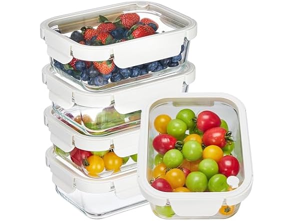 Vtopmart 5 Pack Glass Containers W/ Glass Lids
