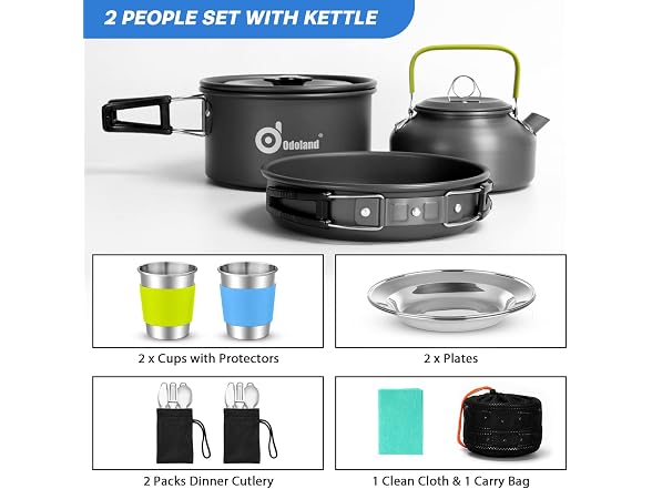 Odoland 15pcs Camping Cookware Kit