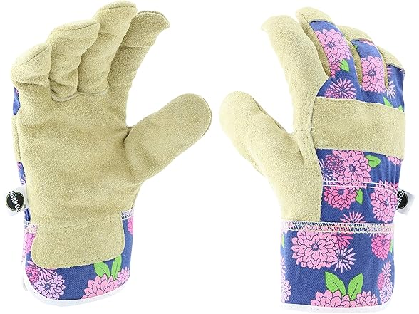 Miracle-Gro Split Cowhide Garden Gloves – Floral - Gallery 2